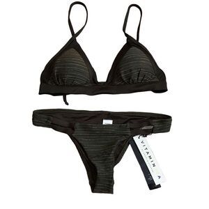 Vitamin A NWT 2 Piece Set Bikini Neutra California Cut Hipster Halter Bralette